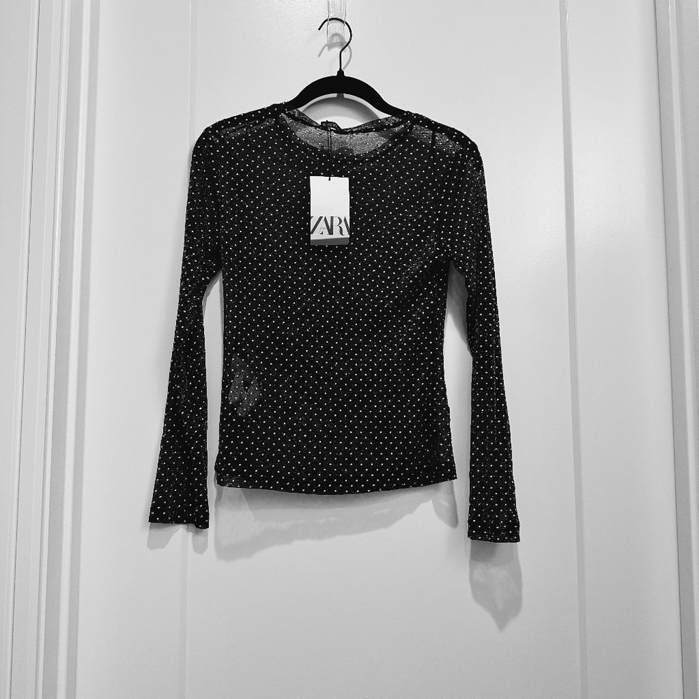 Black And Gold Metallic Mesh Top